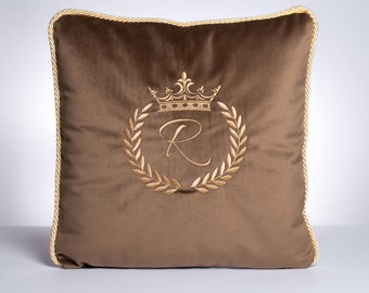 Embroidered Initial Velvet Pillow – Handmade Personalized Throw