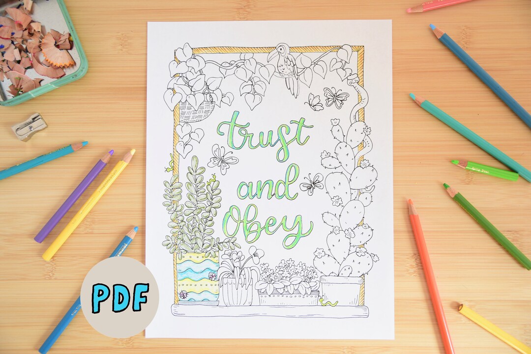 PDF Coloring Page - Trust and Obey Coloring Page, Christian Homeschool ...