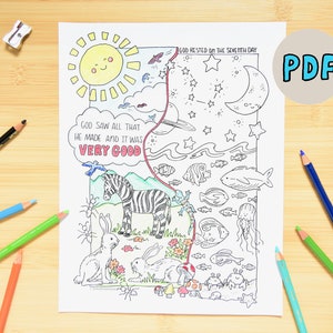 Day 7 of Creation Coloring Page, PDF Coloring Page - Christian Homeschool Preschool Sunday School VBS -Handdrawn Teaching Coloring Page