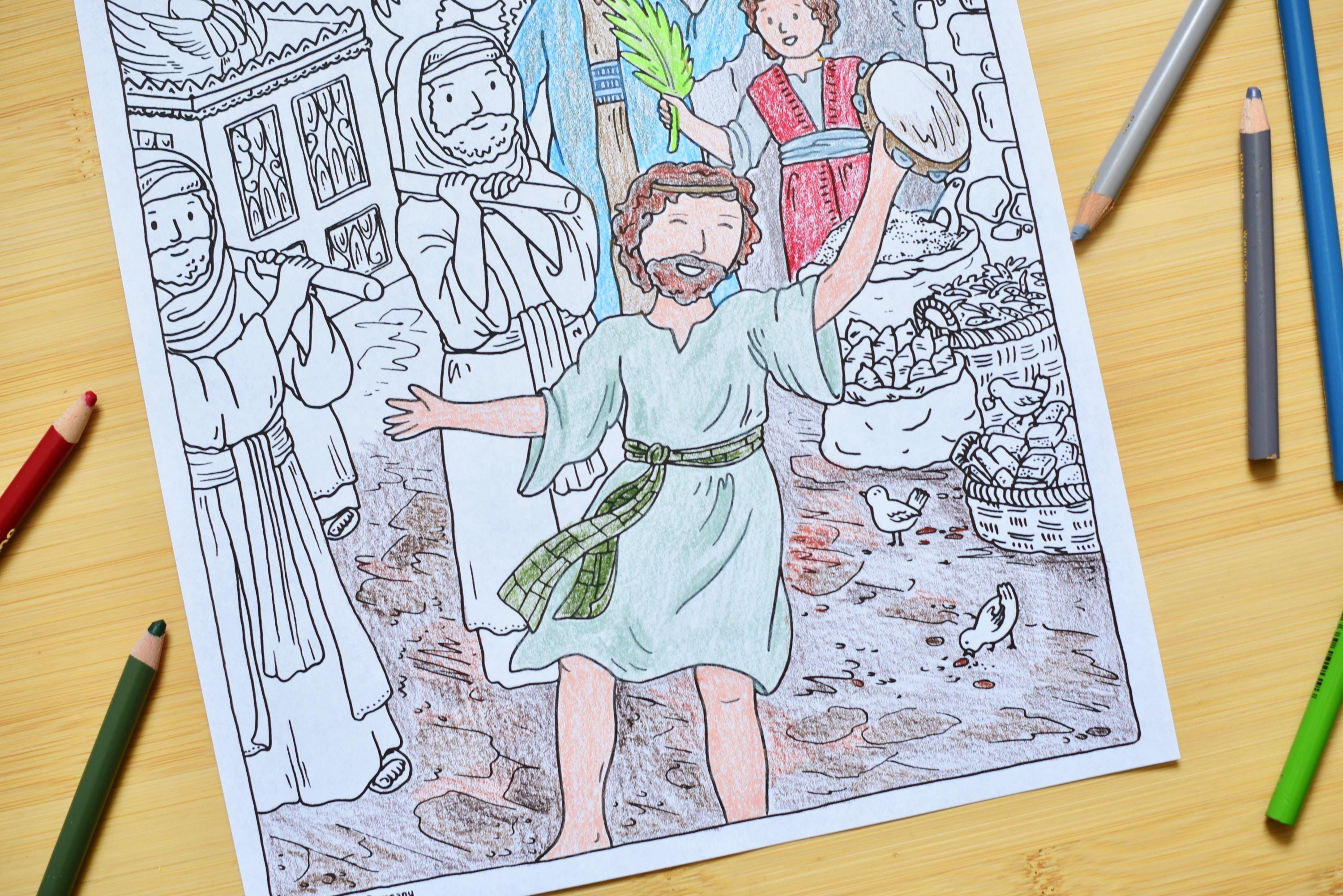 King David Dances Bible Story Coloring Pages | Kids Color Activity ...