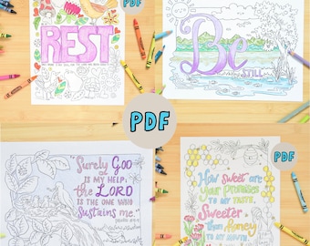 NATURALEZA RESFULTE Conjunto de páginas para colorear de versículos - Actividad VBS - Educación en el hogar, Escuela dominical en pdf imprimible, Página para colorear de material bíblico para enseñar