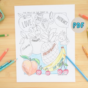 PDF Coloring Page - Fruit of the Spirit Coloring Page - Christian Homeschool Preschool Sunday School VBS -Handdrawn Teaching Coloring Page