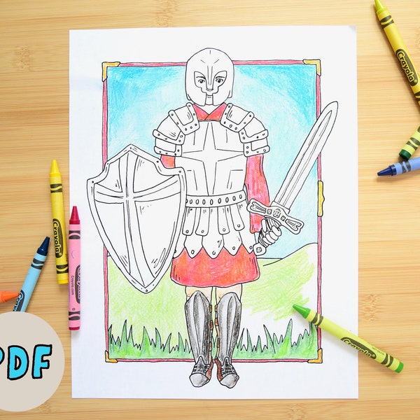 PDF Coloring Page - Armor of God Coloring Page - Christian Homeschool School Preschool Sunday School VBS -Handdrawn Teaching Coloring Page
