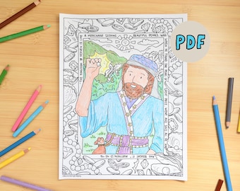 The Pearl of Great Price Parable Coloring Page | Christian Printable | Kingdom of Heaven | Jesus Teaching us Truth | Instant Download |