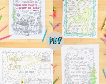Conjunto de páginas para colorear de enseñanza de OCEAN Verse - Actividad VBS - Educación en el hogar, Escuela dominical en PDF imprimible, Página para colorear de material bíblico para enseñar