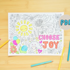 Choose JOY Coloring Page -PDF Coloring Page - Christian Homeschool School - Printable Sunday School VBS, Hand-drawn Teaching Coloring Page