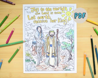 The Christmas Story Coloring Page | Jesus is Born, Mary & Joseph Travel to Bethlehem | Printable | Reason for the Season Nativity Activity