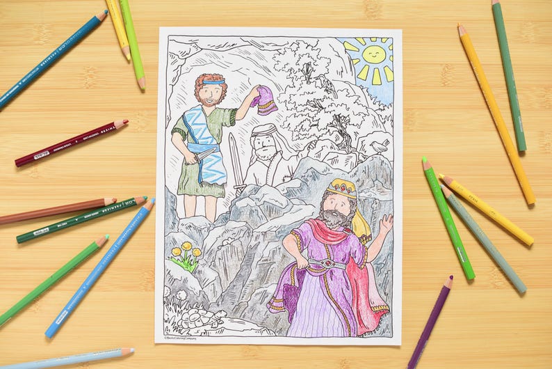 Set of 6 David Bible Story Coloring Page Set | Kids Color Activity ...