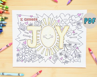 PDF Coloring Page - Choose JOY Coloring Page - Christian Homeschool School - Printable Sunday School VBS, Handdrawn Teaching Coloring Page