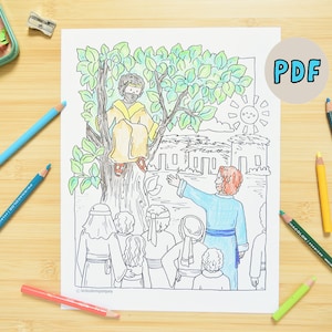 Zacchaeus and Jesus Coloring Page | Christian School Printable | Sunday School VBS Teaching Jesus Truth |  Instant Download Coloring Page