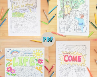 JESUS LIFE Teaching Coloring Page Set - Kids Activity - Homeschool, Printable PDF Sunday School, Teaching the Bible Material Coloring Page
