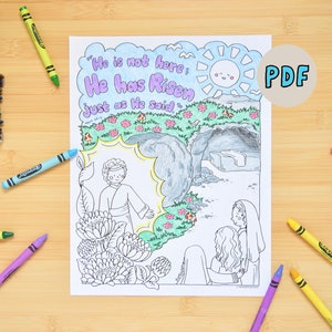 Jesus is Risen! Easter Church Coloring Page, Christian Homeschool Easter Printable Sunday School VBS, Handdrawn Teaching Coloring Page