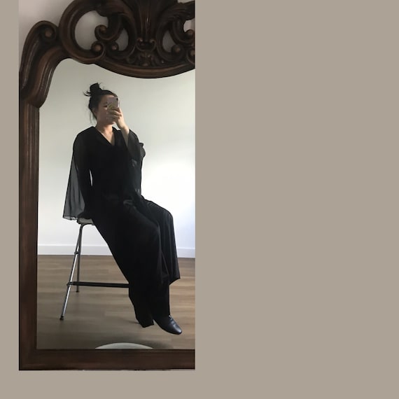 Vintage Black Dress with Sheer Sleeves, Wide Sheer