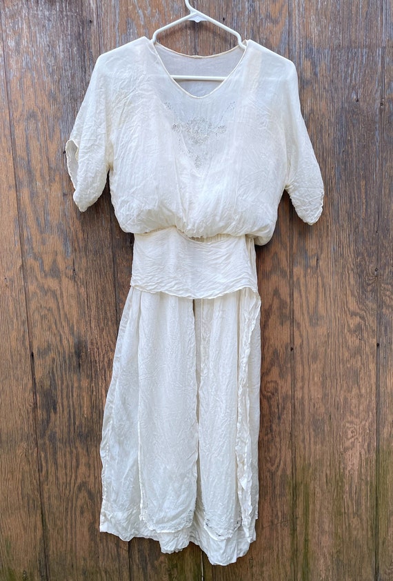 Antique flapper style summer wedding dress, 1920-… - image 2