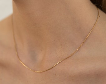 Beaded Gold Fine Necklace, 18K Gold Fine Necklace, Layering Necklace, Tarnish Free Jewellery