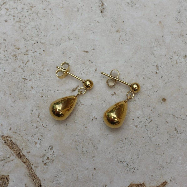 Petites boucles d'oreilles goutte d'eau en or, boucles d'oreilles pendantes en or 18 carats, boucles d'oreilles en forme de larme