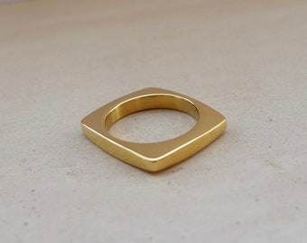 Square Gold Ring, Gold Minimalist Ring, Dainty Gold Ring, Stackable Gold Plated Ring