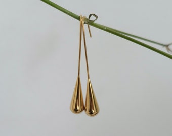 Pendientes de gota de agua de oro, pendientes de gota de oro, pendientes de oro minimalistas