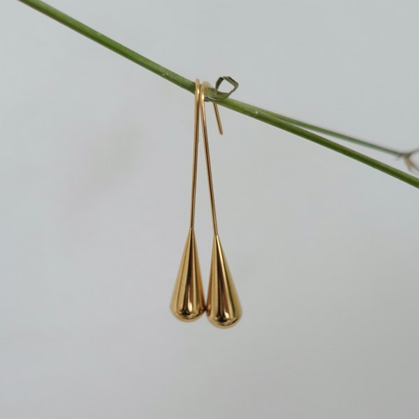 Gold Waterdrop Earrings, Gold Drop Earrings, Minimalist Gold Earrings