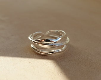 Melted Sterling Silver Ring, Adjustable Sterling Silver Ring