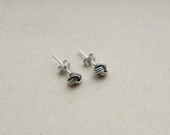 Sterling Silver Rope Stud Earrings, Minimalist Silver Stud Earrings