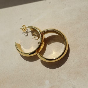 Chunky Gold Hoop Earrings, Thick 18K Gold Hoops, Medium Bold Hoops