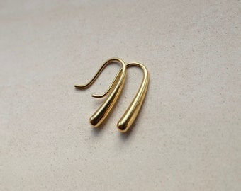 Small Waterdrop Earrings, Gold Hook Earrings, Minimalist Gold Earrings