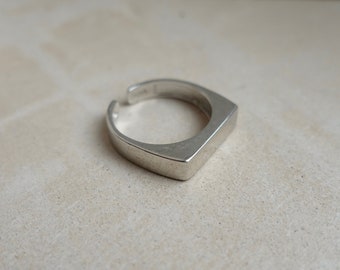 Anillo cuadrado de plata de ley, anillo de plata de ley ajustable