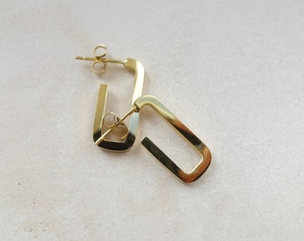 Gold Rectangle Hoop Earrings, Geometric Gold Earrings, Minimalist Gold Earrings