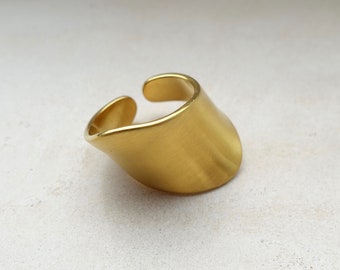 Large Gold Ring, Minimalist Gold Matte Ring, Long Open Ring