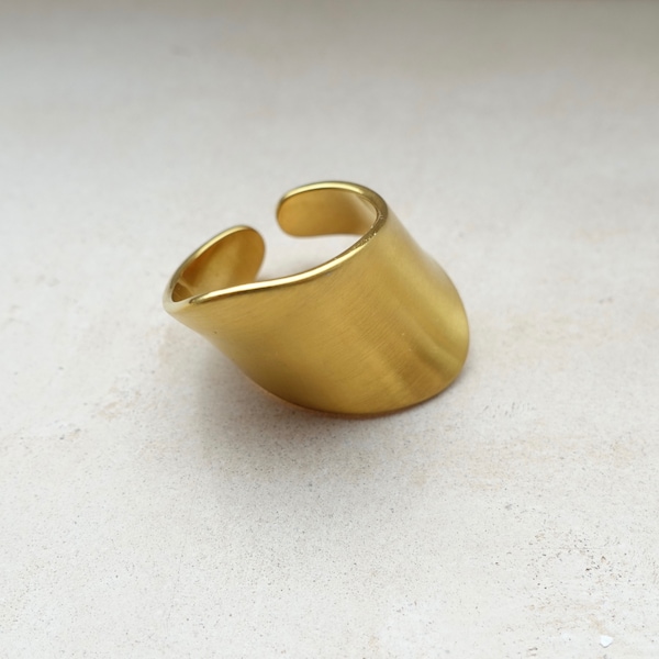 Large Gold Ring, Minimalist Gold Matte Ring, Long Open Ring