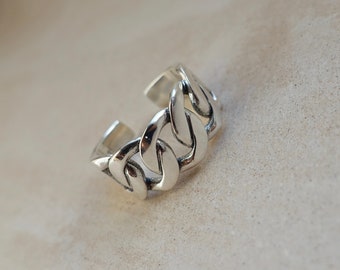 Sterling Silver Chain Ring, Adjustable Sterling Silver Ring