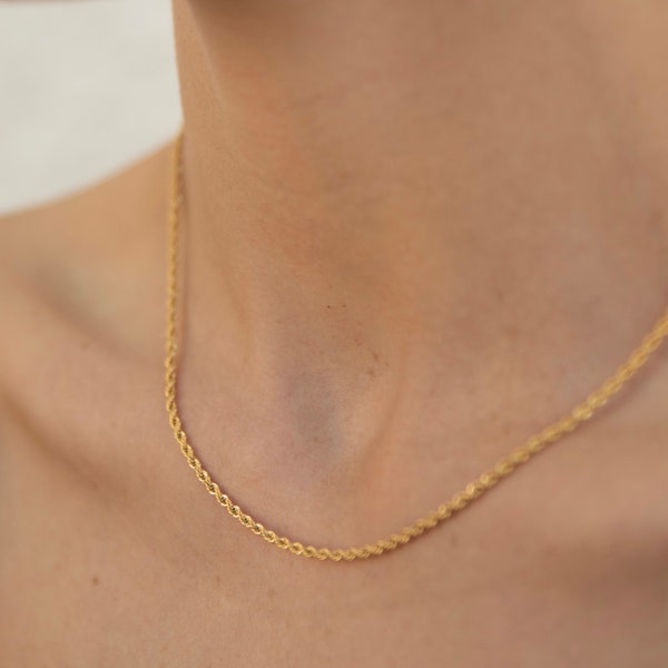 Gold Rope Chain Necklace, Twisted Chain Necklace, Tarnish Free Jewellery
