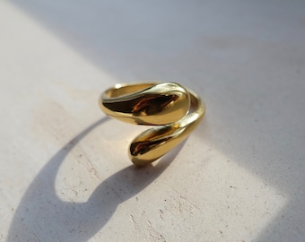 Anillo grueso de oro, anillo de oro contemporáneo, anillo irregular abierto