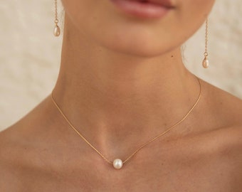 Round Natural Pearl Pendant Necklace - Dainty Pearl Gold Necklace - 18K Gold Single Pearl Necklace