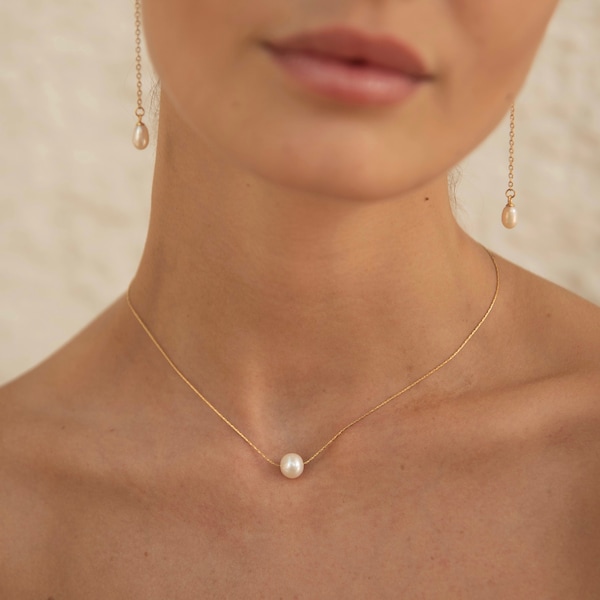 Round Natural Pearl Pendant Necklace - Dainty Pearl Gold Necklace - 18K Gold Single Pearl Necklace