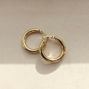 Gold Hoop Earrings, Medium Size Gold Hoops, Bold 18K Gold Hoops, Tarnish free & Waterproof Jewellery image 2