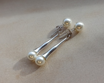 Silver Pearl Drop Earrings, Dangle Pearl Earrings, Natural Pearl Earrings