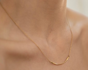 Twisted Gold Bar Necklace, 18K Gold Minimalist Necklace, Minimalist Jewellery