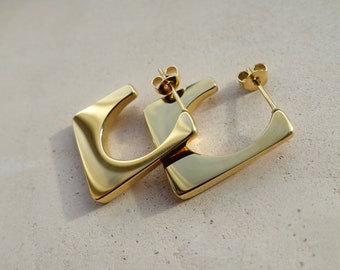 Gold Square Hoop Earrings, Contemporary Gold Hoop Earrings