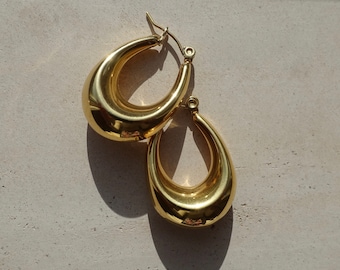 Gold Teardrop Hoop Earrings, Gold Waterdrop Hoop Earrings