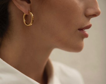 Gold Hoop Earrings, Medium Size Gold Hoops, Bold 18K Gold Hoops, Tarnish free & Waterproof Jewellery