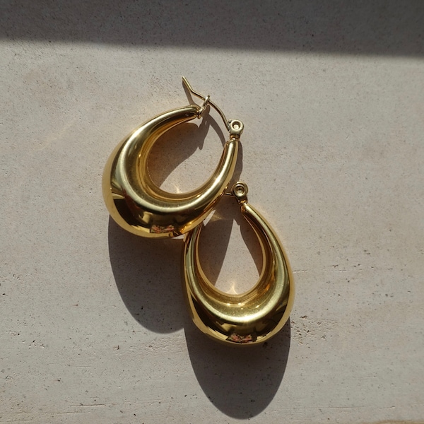 Gold Teardrop Hoop Earrings, Gold Waterdrop Hoop Earrings