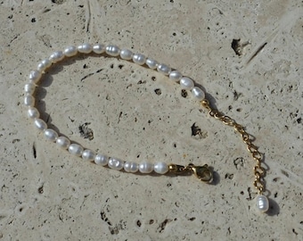 Natural Pearl Bracelet, 18K Gold Freshwater Pearl Bracelet, Pearl Beaded Bracelet