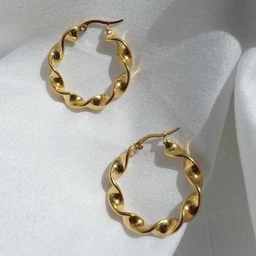 Gold Twisted Hoop Earrings - Etsy