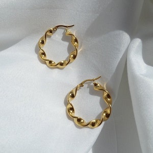 Twisted Gold Hoop Earrings Twist 18K Gold Hoops Tarnish Free Jewellery image 1