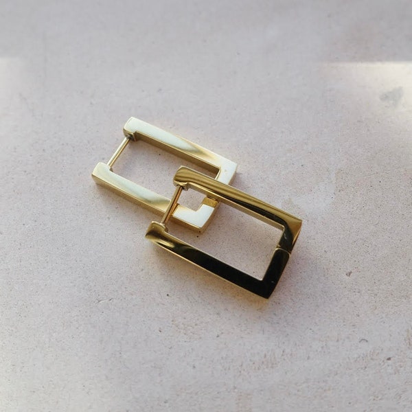 Square Hoop Earrings in Gold, Geometric Gold Hoop Earrings