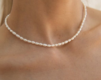 Süßwasser Perle Choker Halskette | Kleine natürliche Perlenkette | Verstellbare Perlenkette | AAAA-hochwertige Perlen