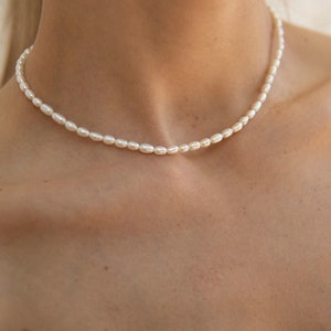 Collier ras du cou avec perles d'eau douce Petit collier de perles naturelles Collier de perles réglable Perles de qualité supérieure AAAA image 1