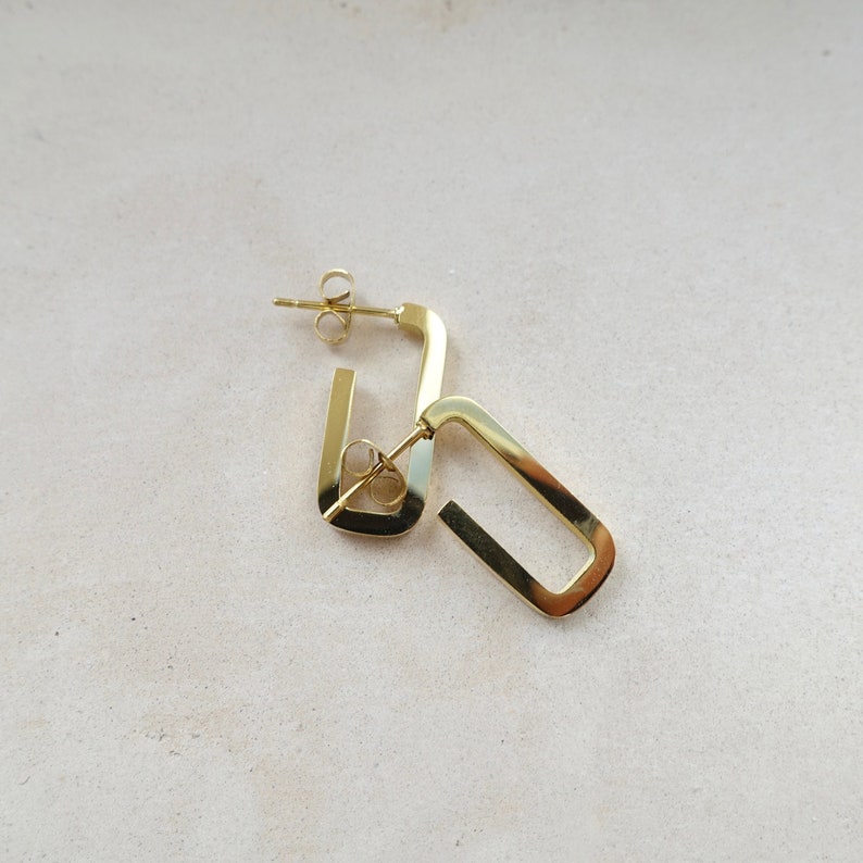 Gold Rectangle Hoop Earrings, Geometric Gold Earrings, Minimalist Gold Earrings image 1